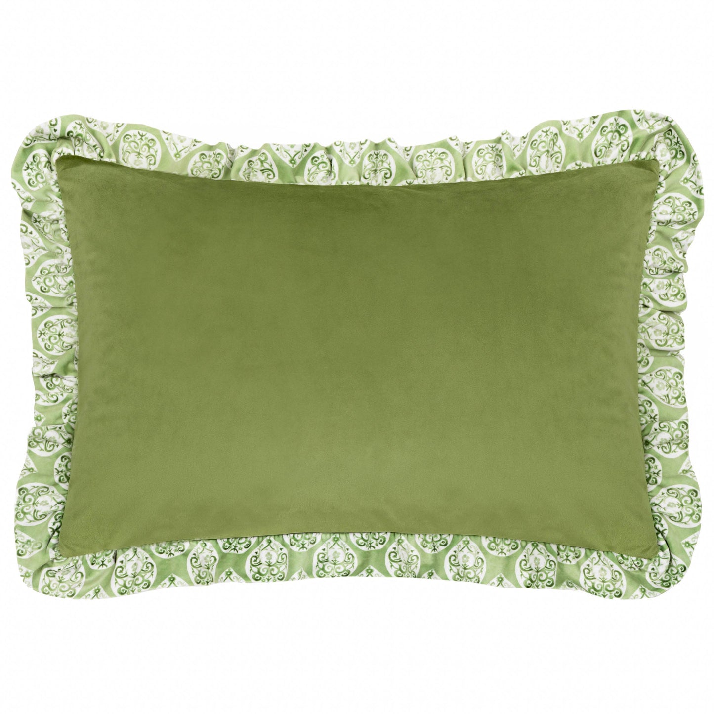 Krissa Block Printed Velvet Cushion Green: Green / Feather Rich Filled / 40 x 60cm