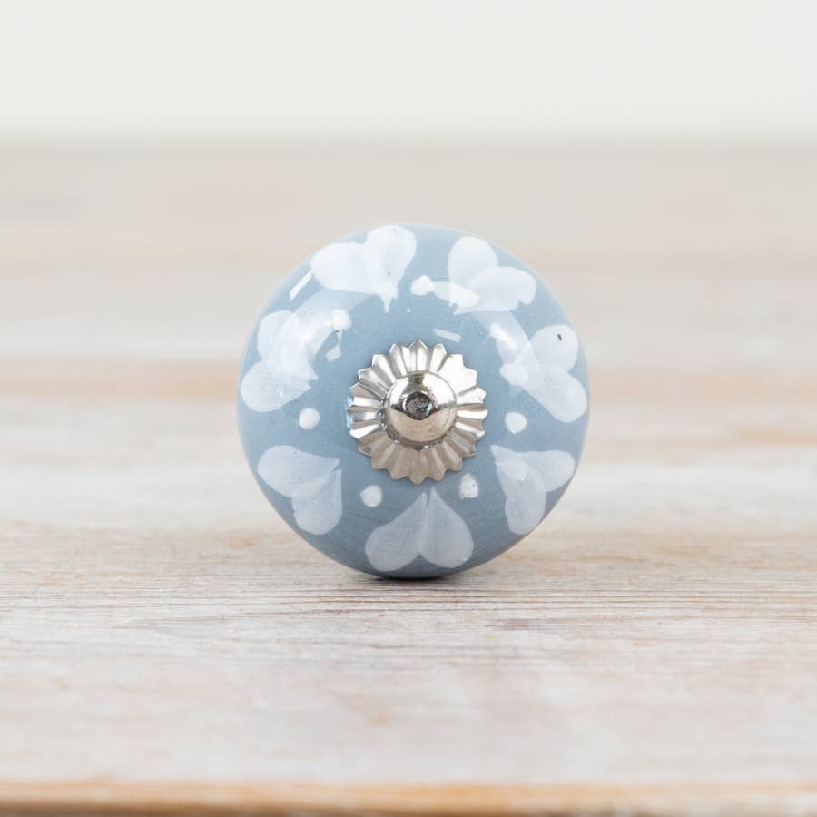 Blue & White Knob Silver Finish, 4cm x 7cm