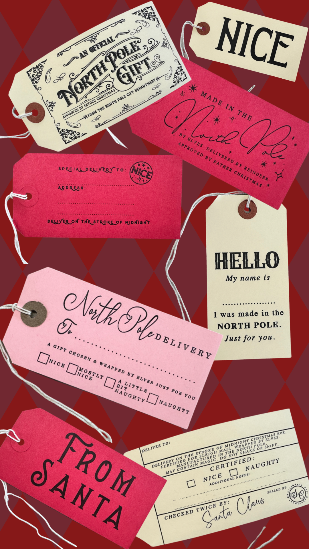 Santa Claus Christmas letterpress gift tags 5pk