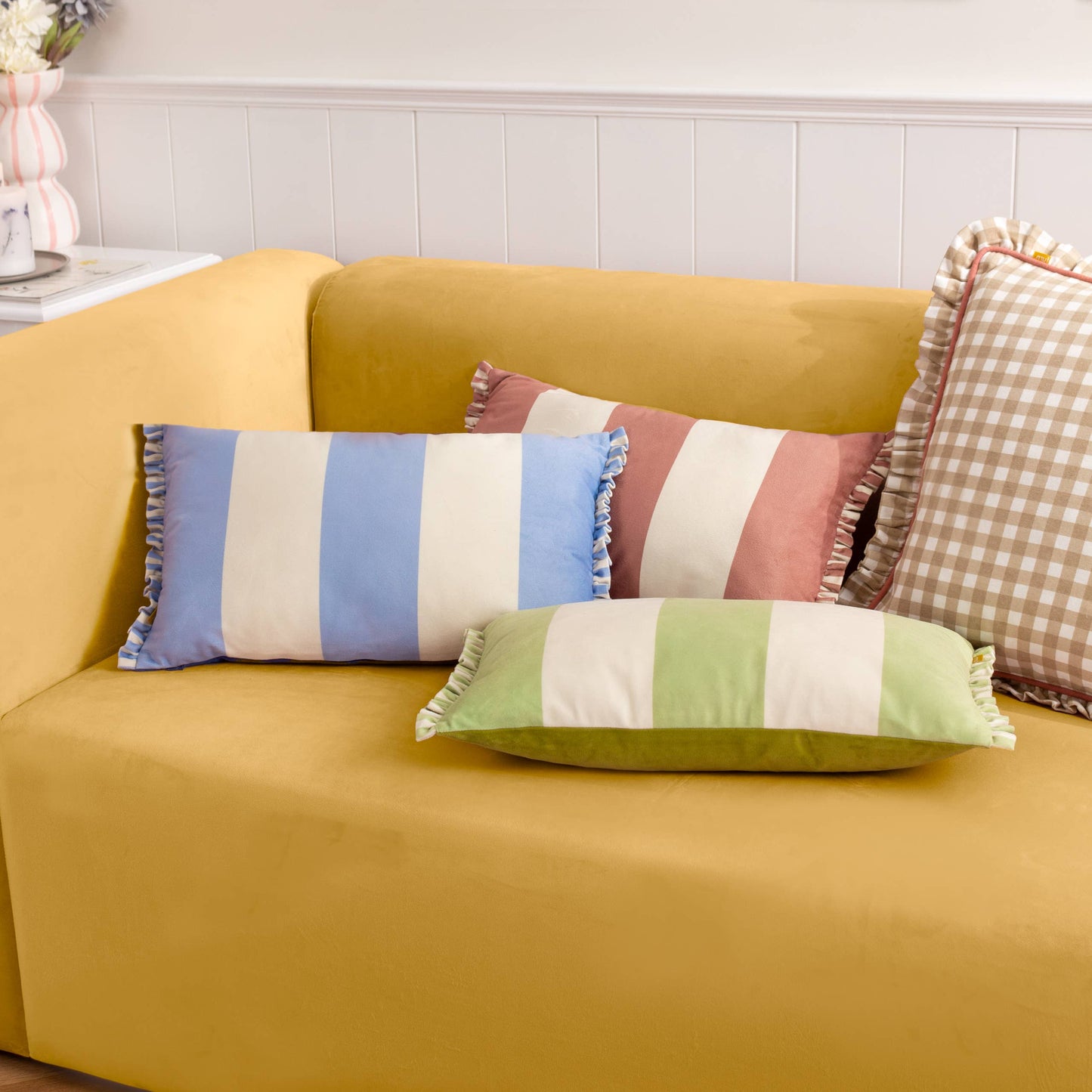 Araya Striped Velvet Cushion Pink: Pink / Feather Rich Filled / 30 x 50cm