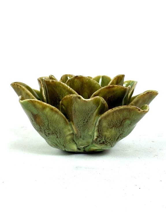Mottled Green Floral Ceramic Tealight Holder