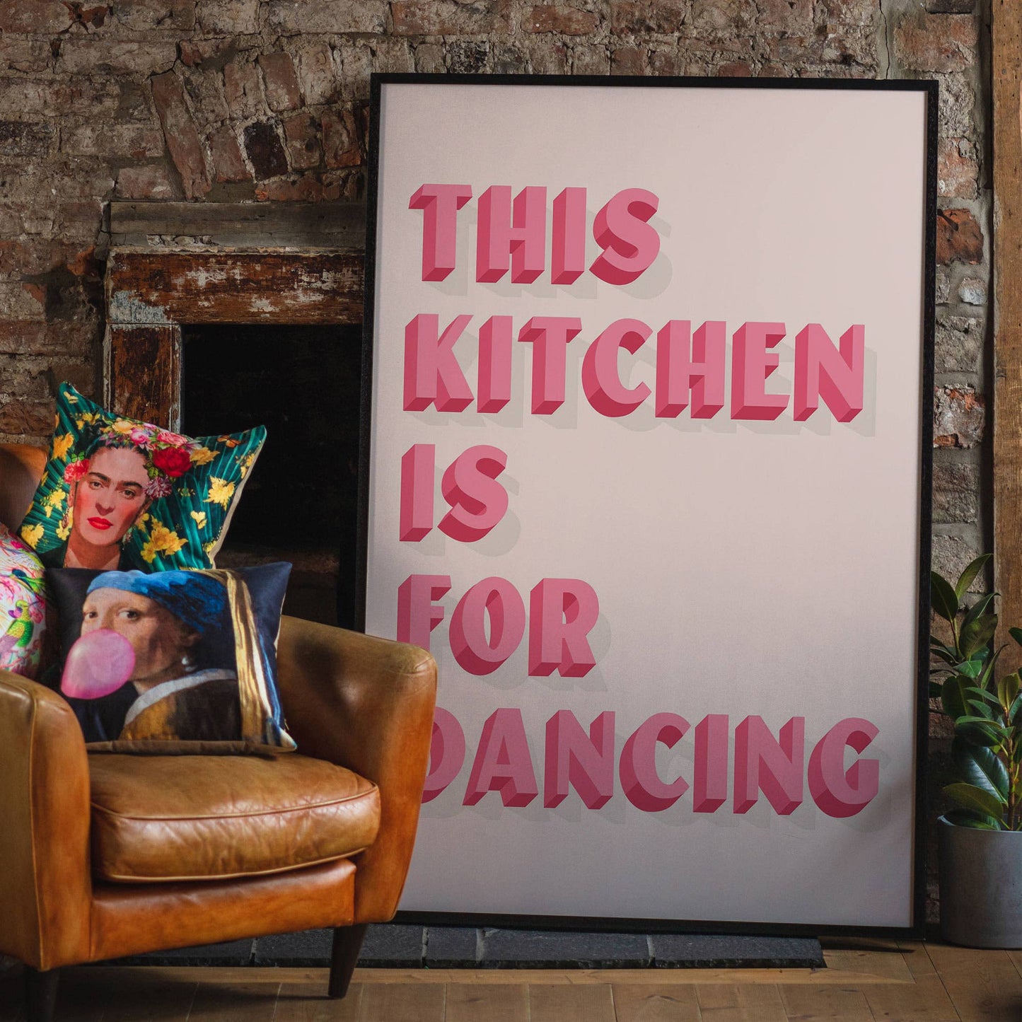 This Kitchen Is For Dancing Block Pink Quote Print: Gloss / 8 ¼ x 11 ¾ in | 21x30 cm