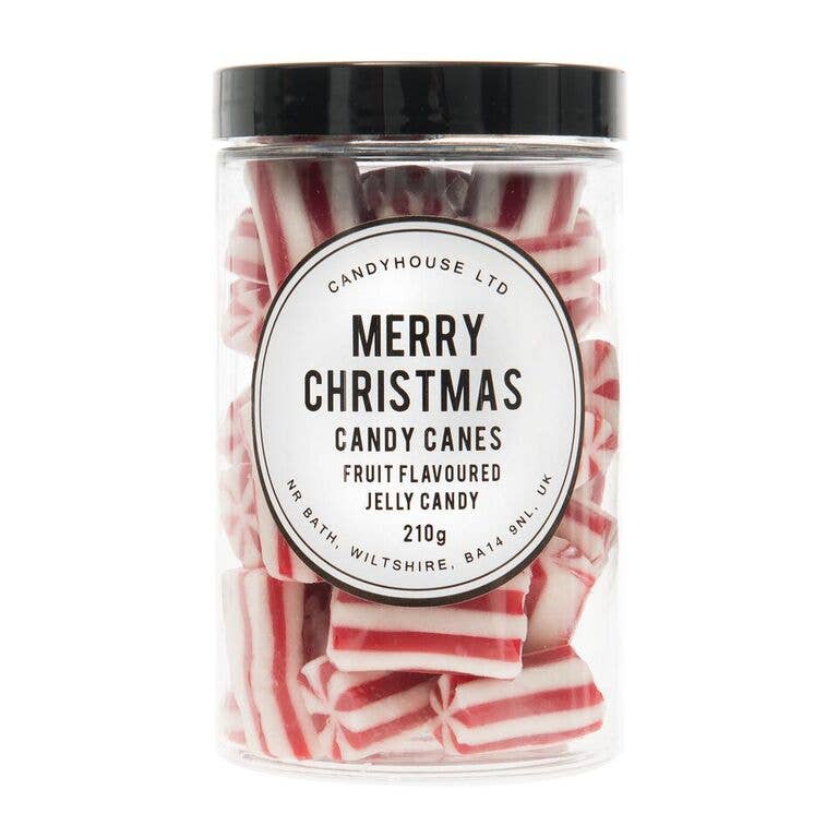 Candy Canes In Tall Jar: Candy Canes Black Lid / Round Label