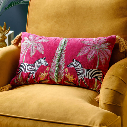 Kalahari Embroidered Velvet Cushion Multicolour: Multicolour / Feather Filled / 30 x 50cm