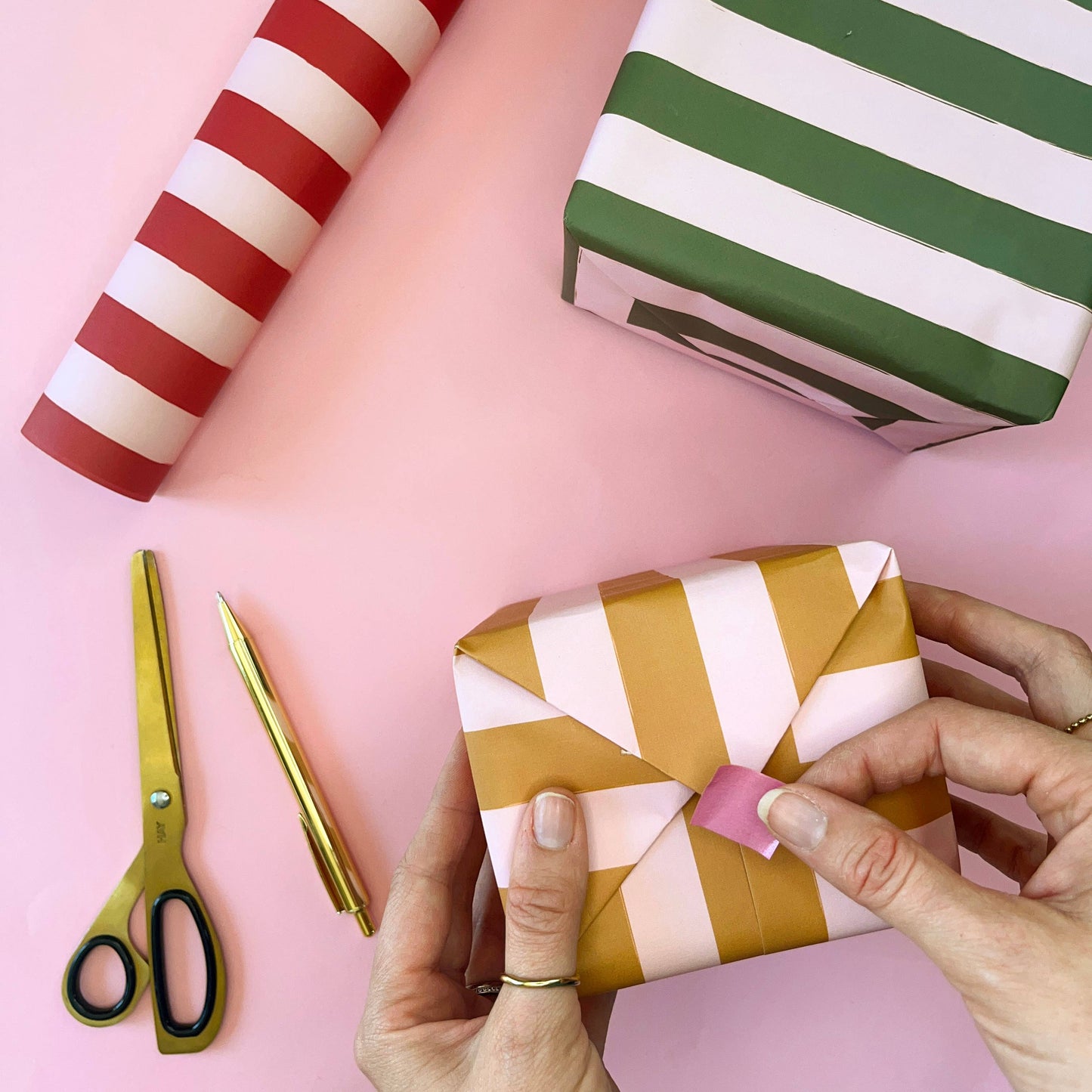 Luxury Striped Wrapping Paper: GREEN/PINK