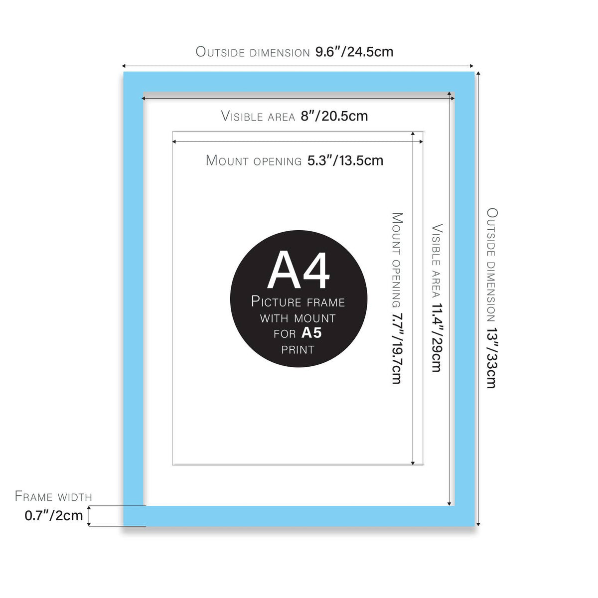 Light blue A4 Picture Frame With mount for A5