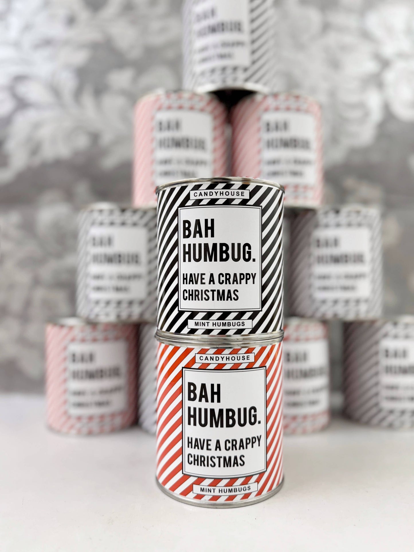Bah Humbug Wrapped Sweets in a Tin: Black Stripe