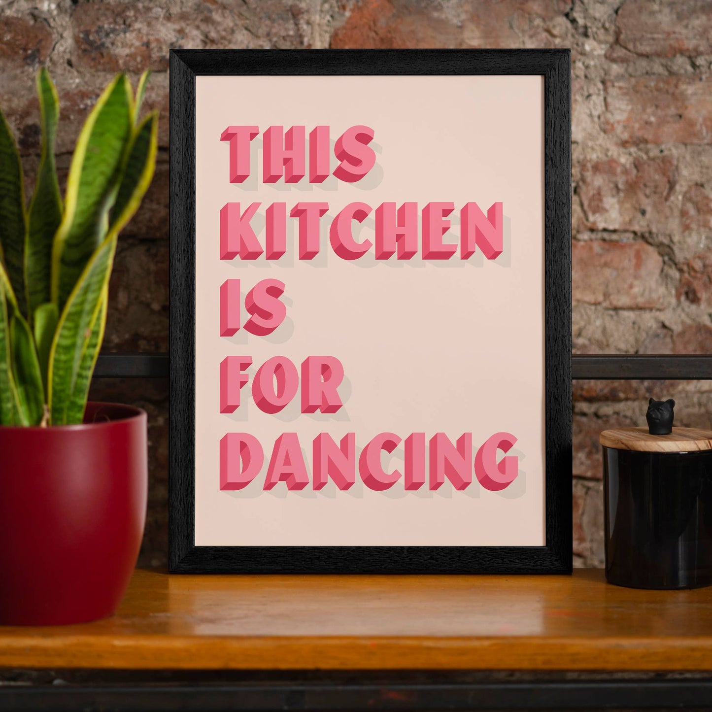 This Kitchen Is For Dancing Block Pink Quote Print: Gloss / 8 ¼ x 11 ¾ in | 21x30 cm