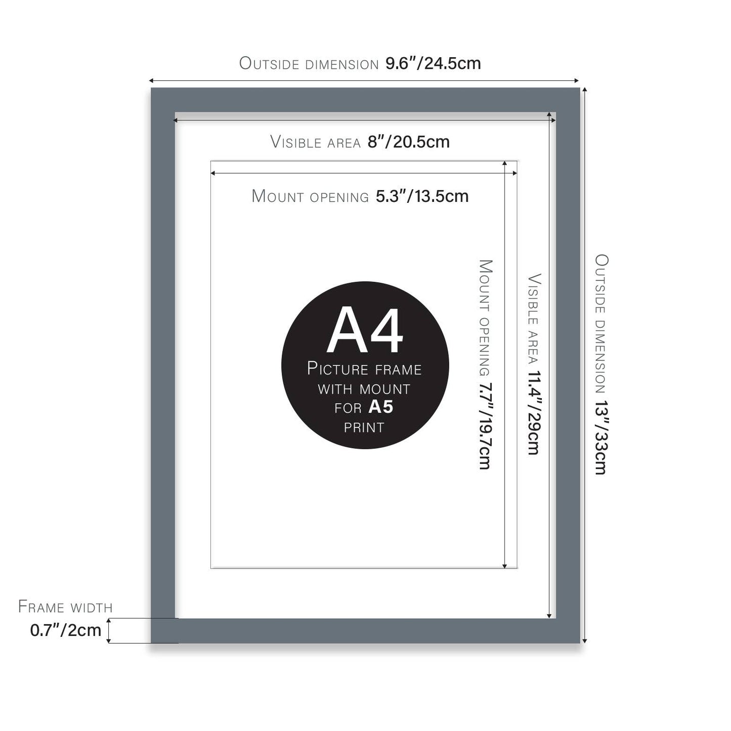 Grey A4 Picture Frame With mount for A5