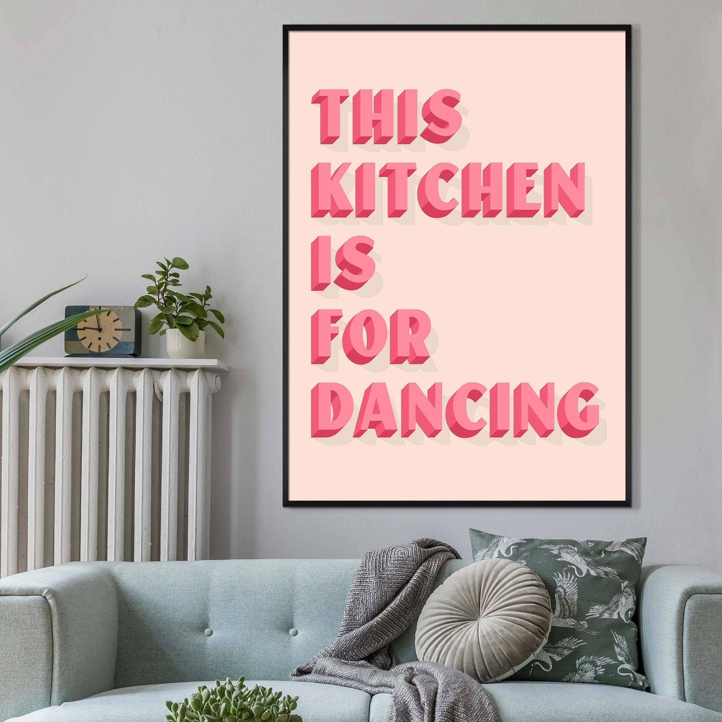 This Kitchen Is For Dancing Block Pink Quote Print: Gloss / 8 ¼ x 11 ¾ in | 21x30 cm