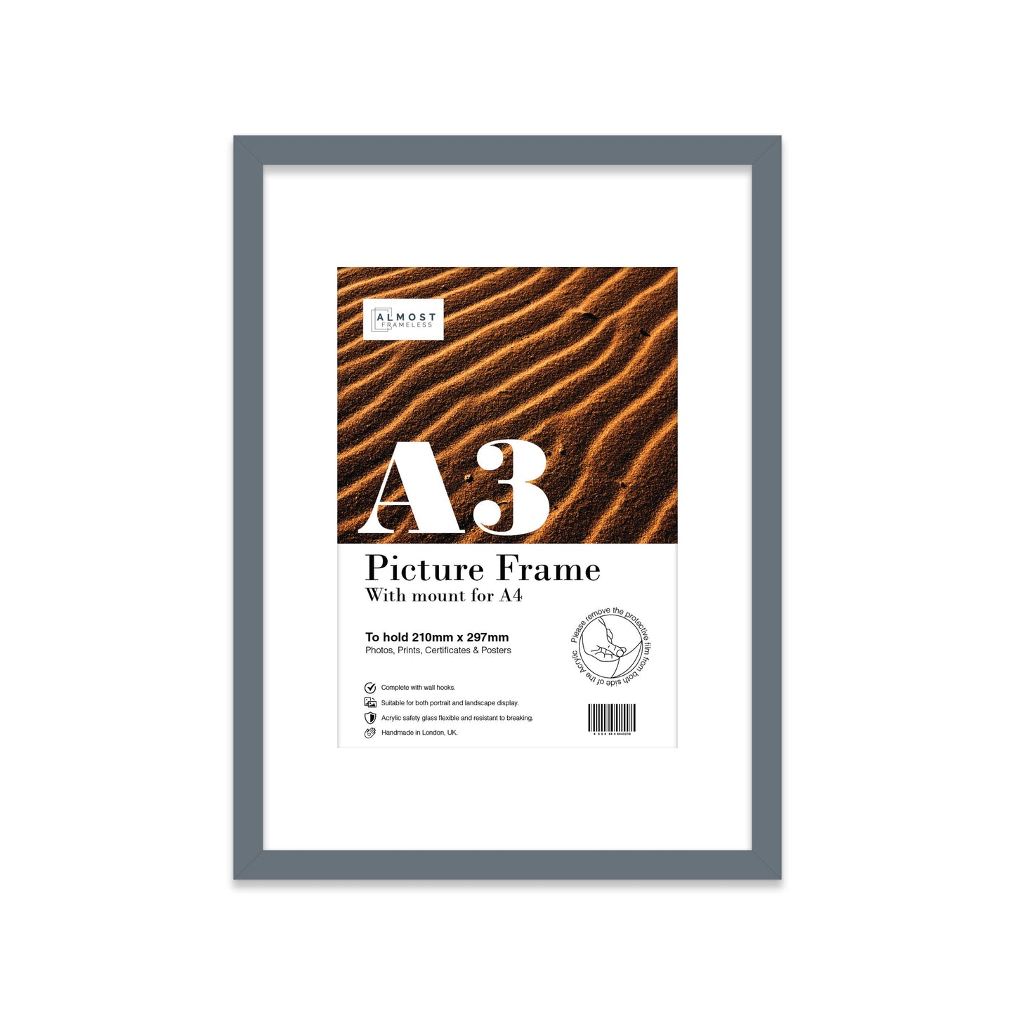 Grey A3 Picture Frame With mount for A4