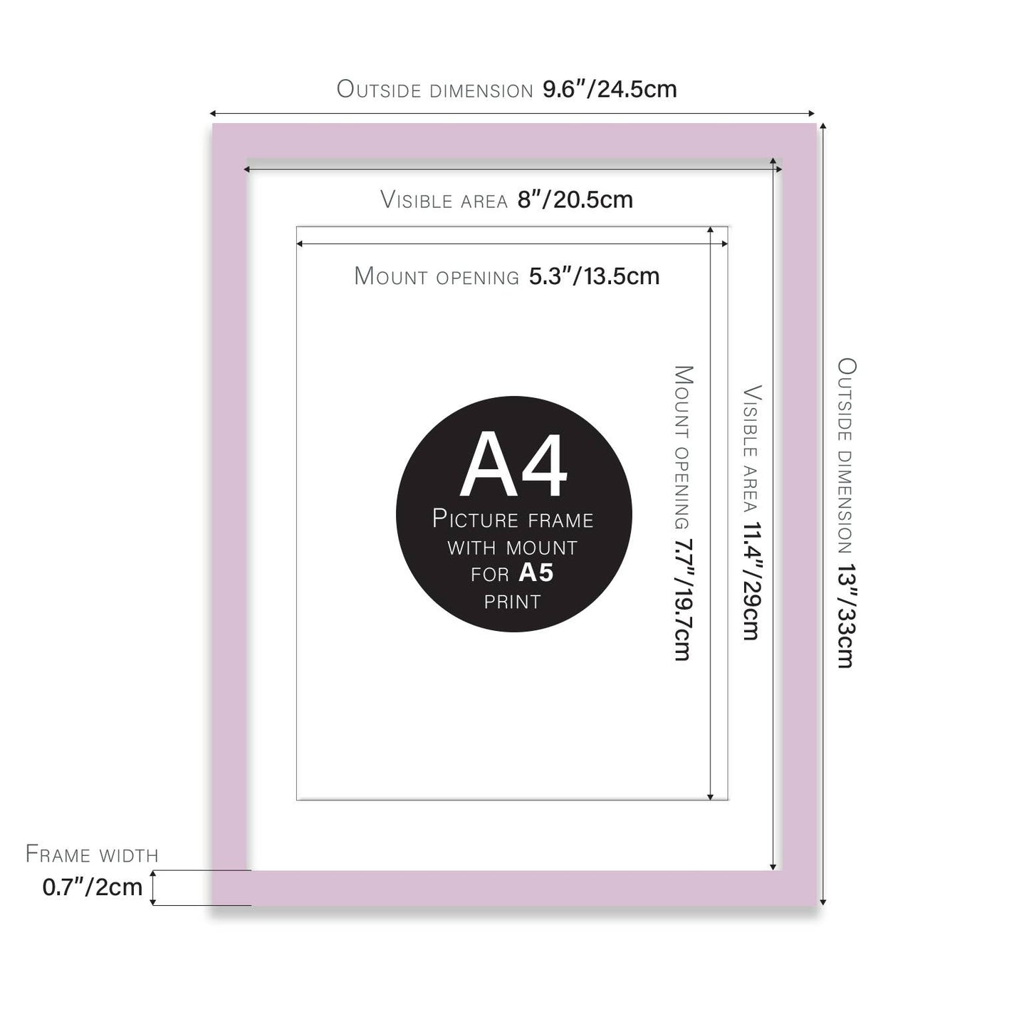 Lilac A4 Picture Frame With mount for A5