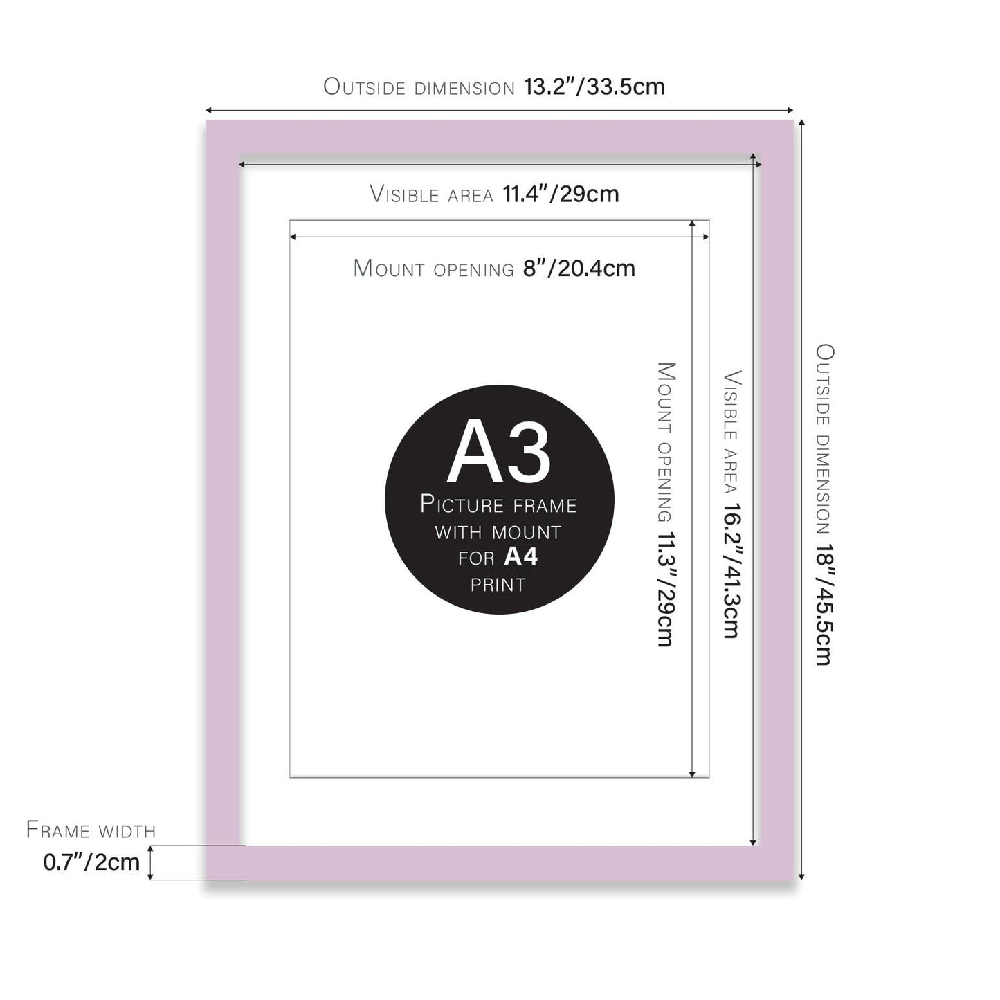 Lilac A3 Picture Frame With mount for A4