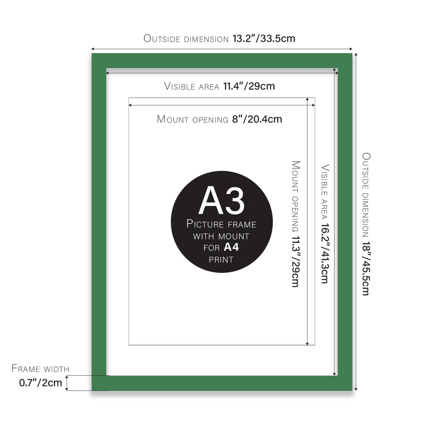 Green A3 Picture Frame With mount for A4