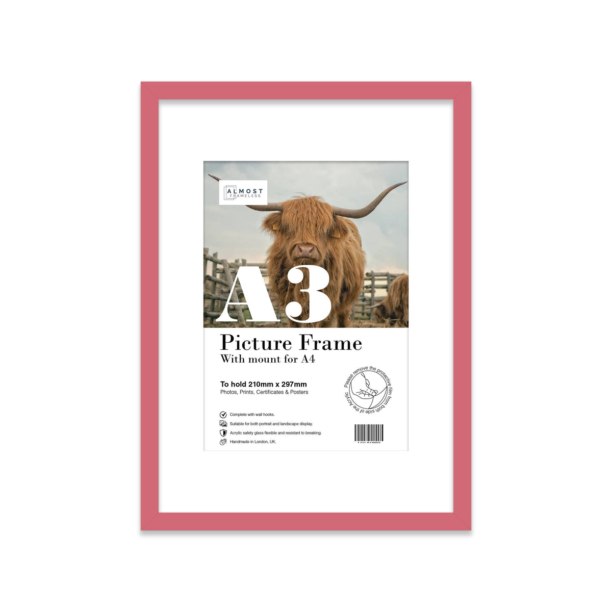 Pink A3 Picture Frame With mount for A4