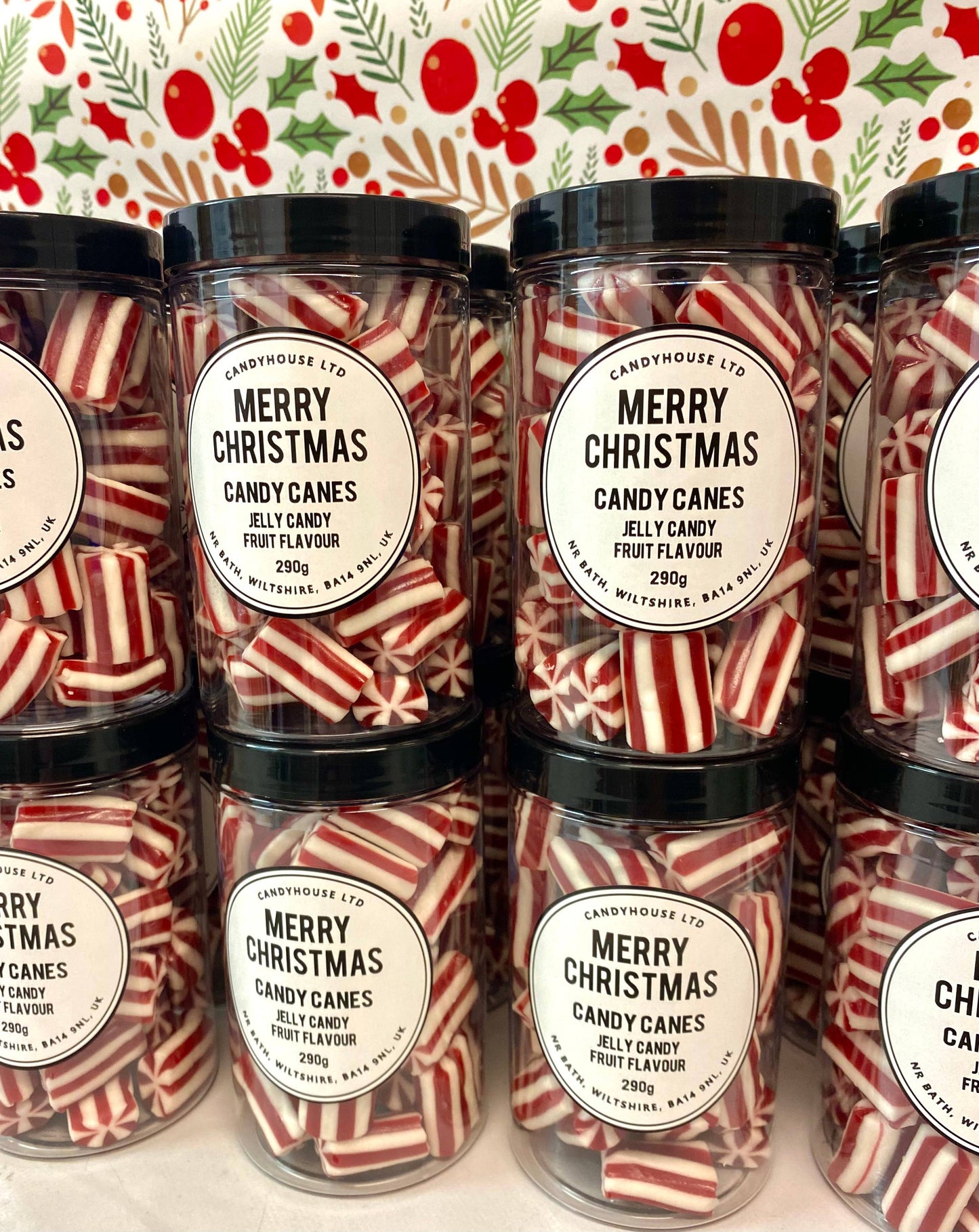 Candy Canes In Tall Jar: Candy Canes Black Lid / Round Label