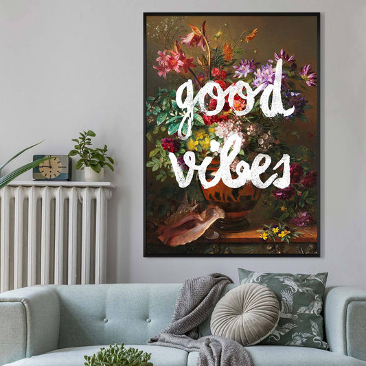 Good Vibes Floral Painting Altered Art Print: Gloss / 8 ¼ x 11 ¾ in | 21x30 cm