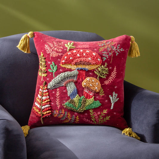 Magic Mushrooms Cushion Ruby Red: Ruby Red / Feather Rich Filled / 45 x 45cm