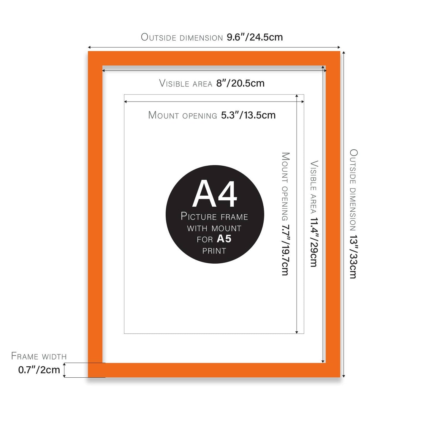 Orange A4 Picture Frame With mount for A5