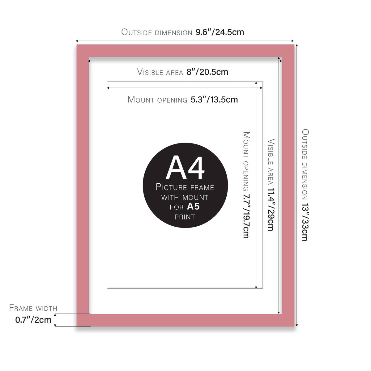 Pink A4 Picture Frame With mount for A5
