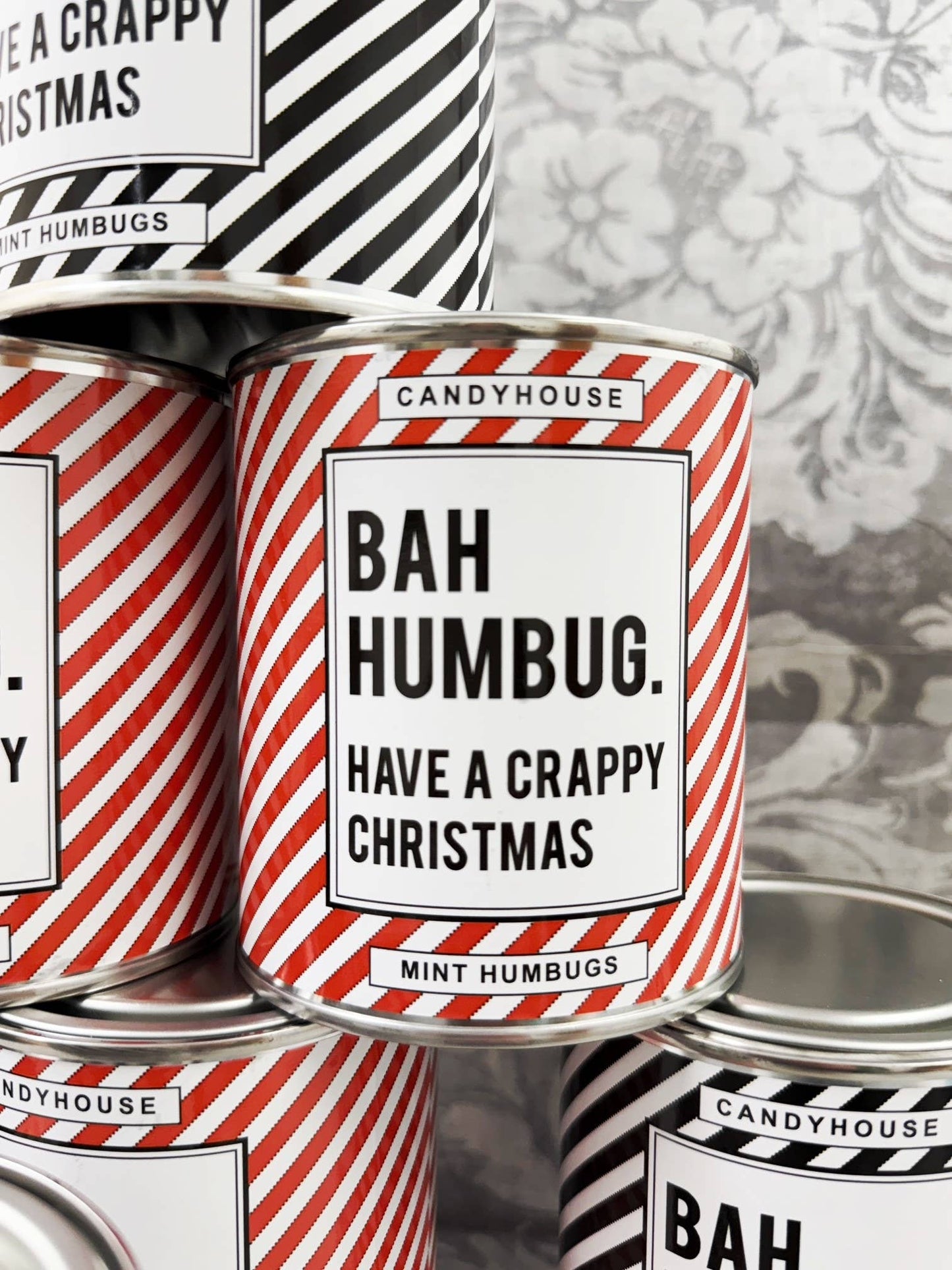Bah Humbug Wrapped Sweets in a Tin: Black Stripe