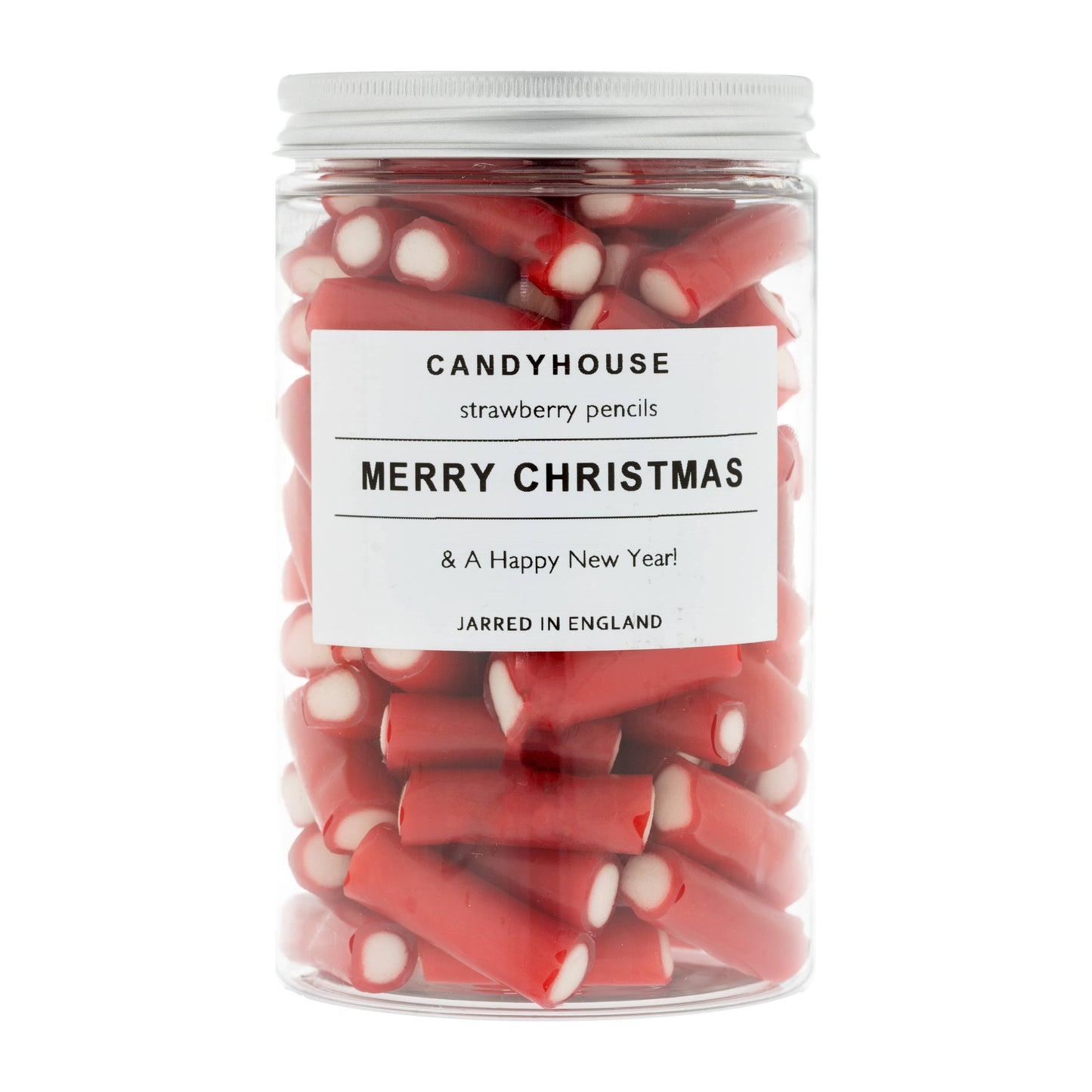 Strawberry Pencils In Tall Jar (Copy): Strawberry Pencils / White Paper Rectangle / Black