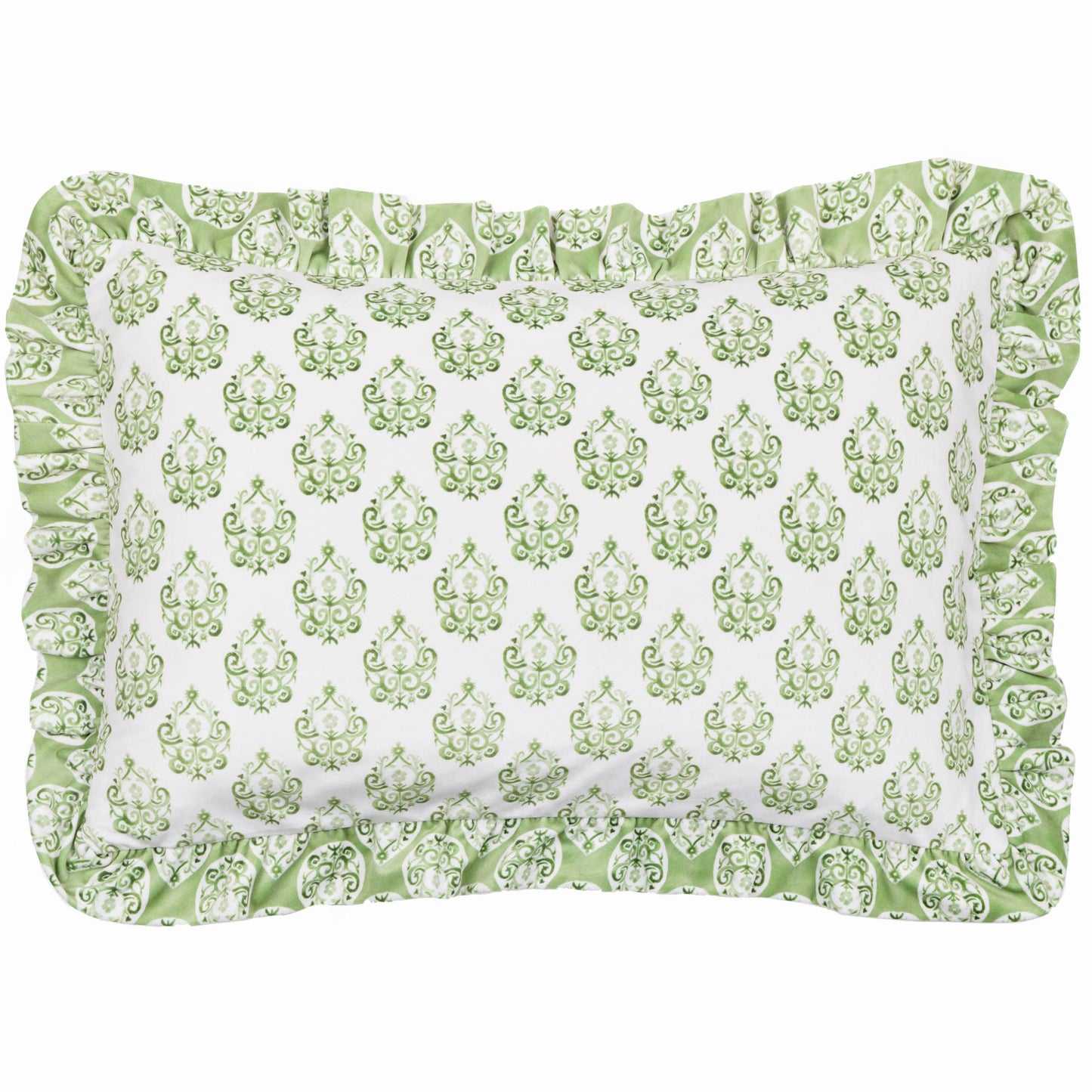 Krissa Block Printed Velvet Cushion Green: Green / Feather Rich Filled / 40 x 60cm