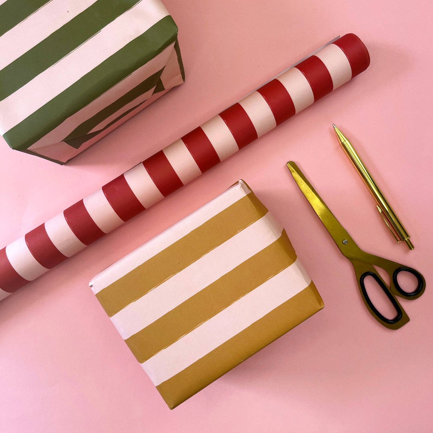 Luxury Striped Wrapping Paper: GREEN/PINK