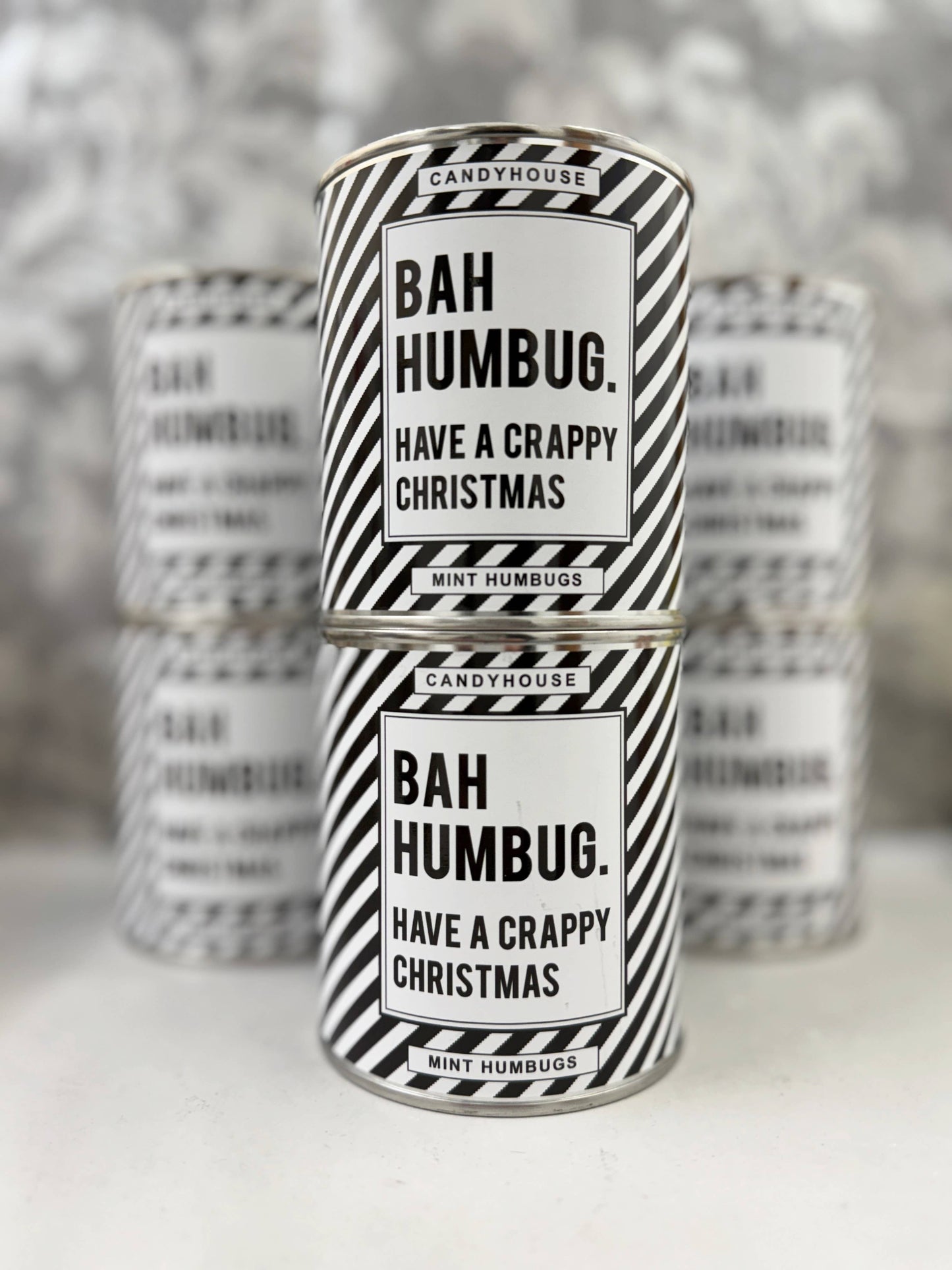 Bah Humbug Wrapped Sweets in a Tin: Black Stripe