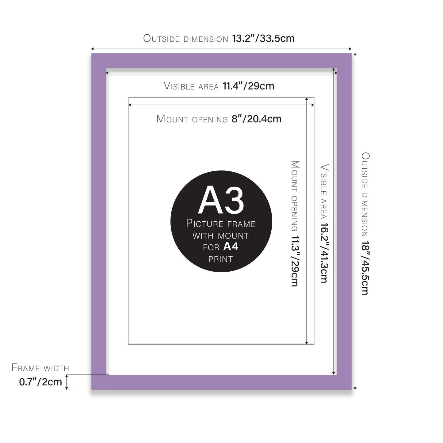 Purple A3 Picture Frame With mount for A4