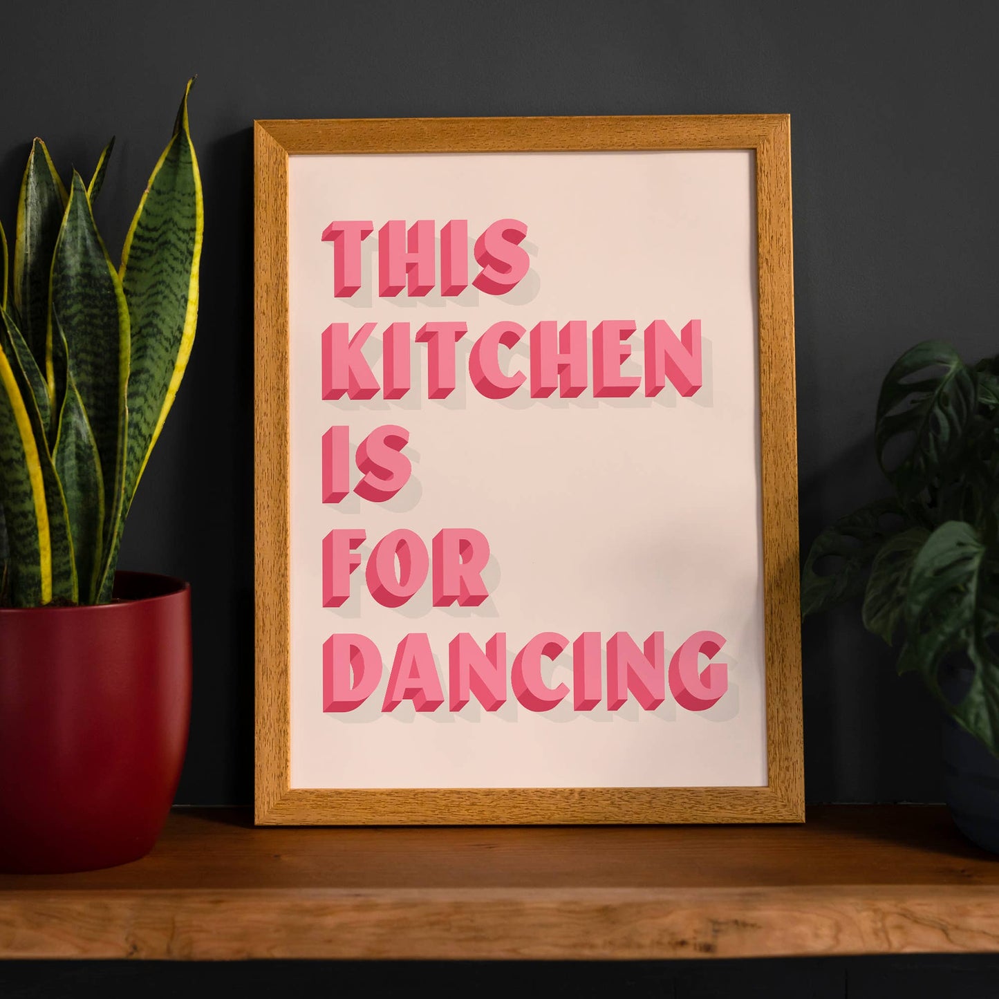 This Kitchen Is For Dancing Block Pink Quote Print: Gloss / 8 ¼ x 11 ¾ in | 21x30 cm