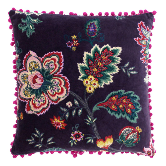 Palampur Velvet Cushion Damson: Damson / Feather Rich Filled / 50 x 50cm