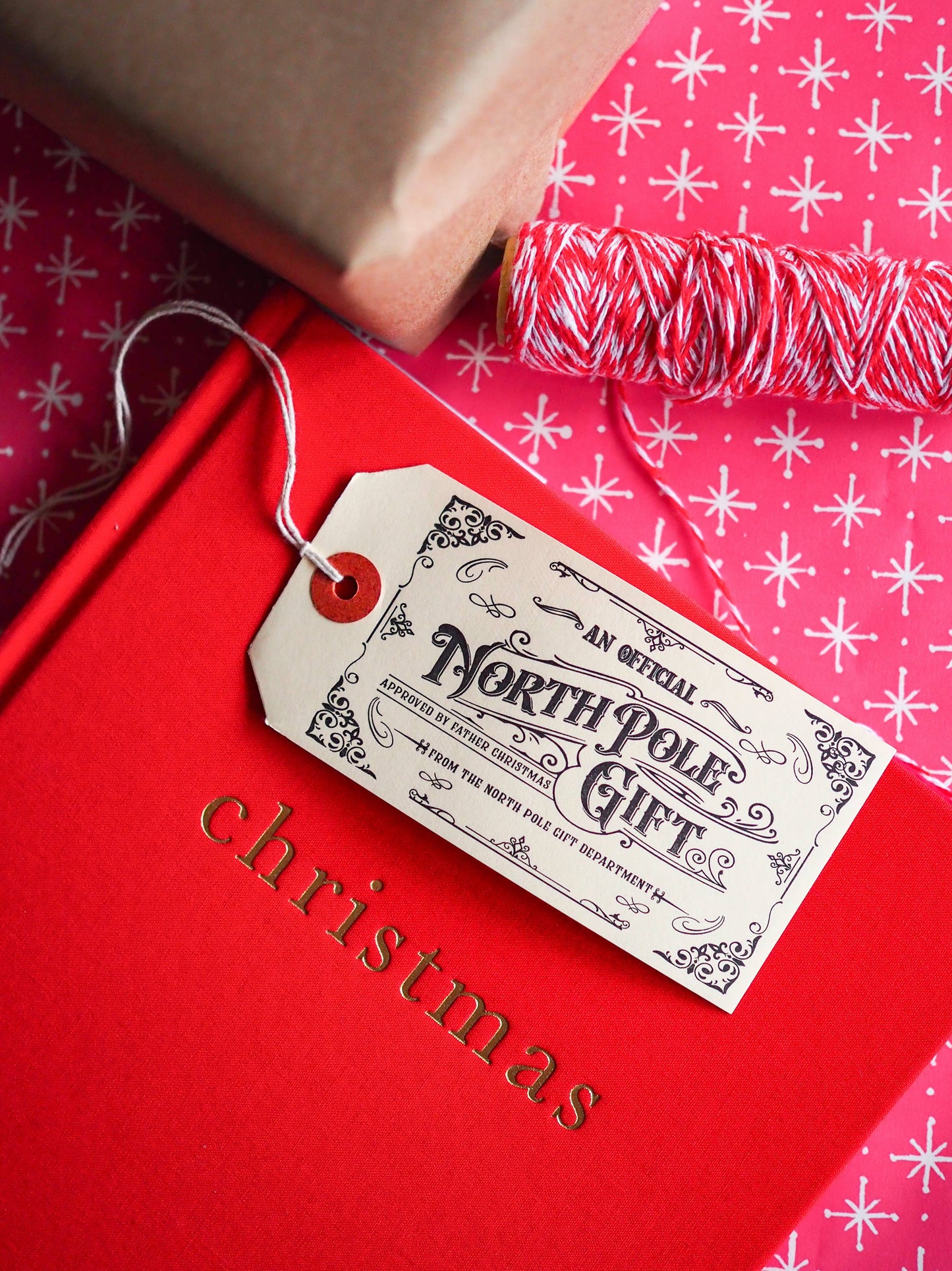 An official North Pole gift letterpress gift tags pack of 5: Beige