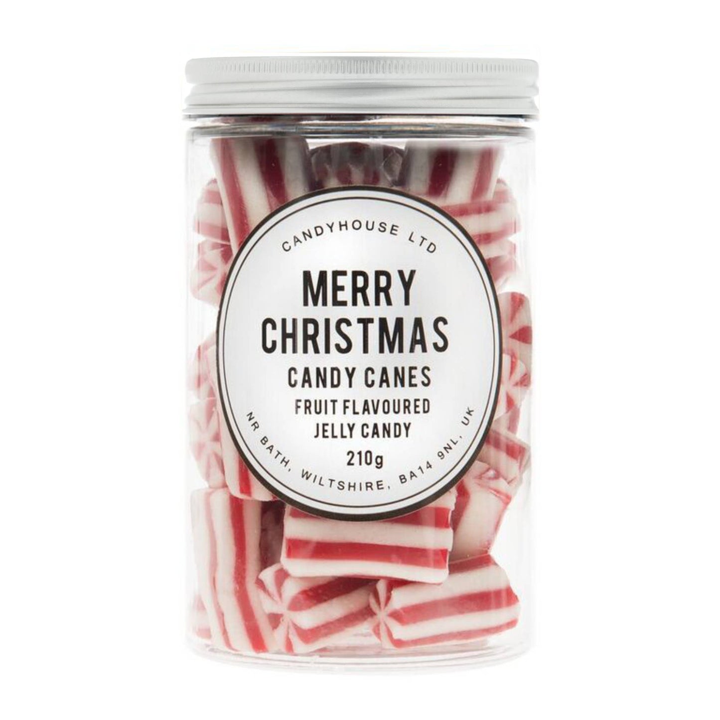 Candy Canes In Tall Jar: Candy Canes Black Lid / Round Label
