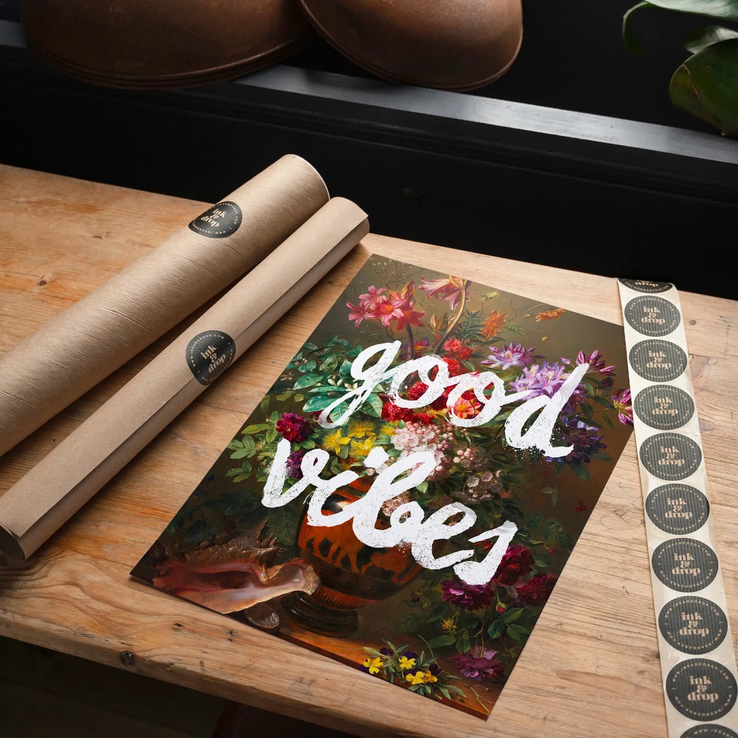 Good Vibes Floral Painting Altered Art Print: Gloss / 8 ¼ x 11 ¾ in | 21x30 cm