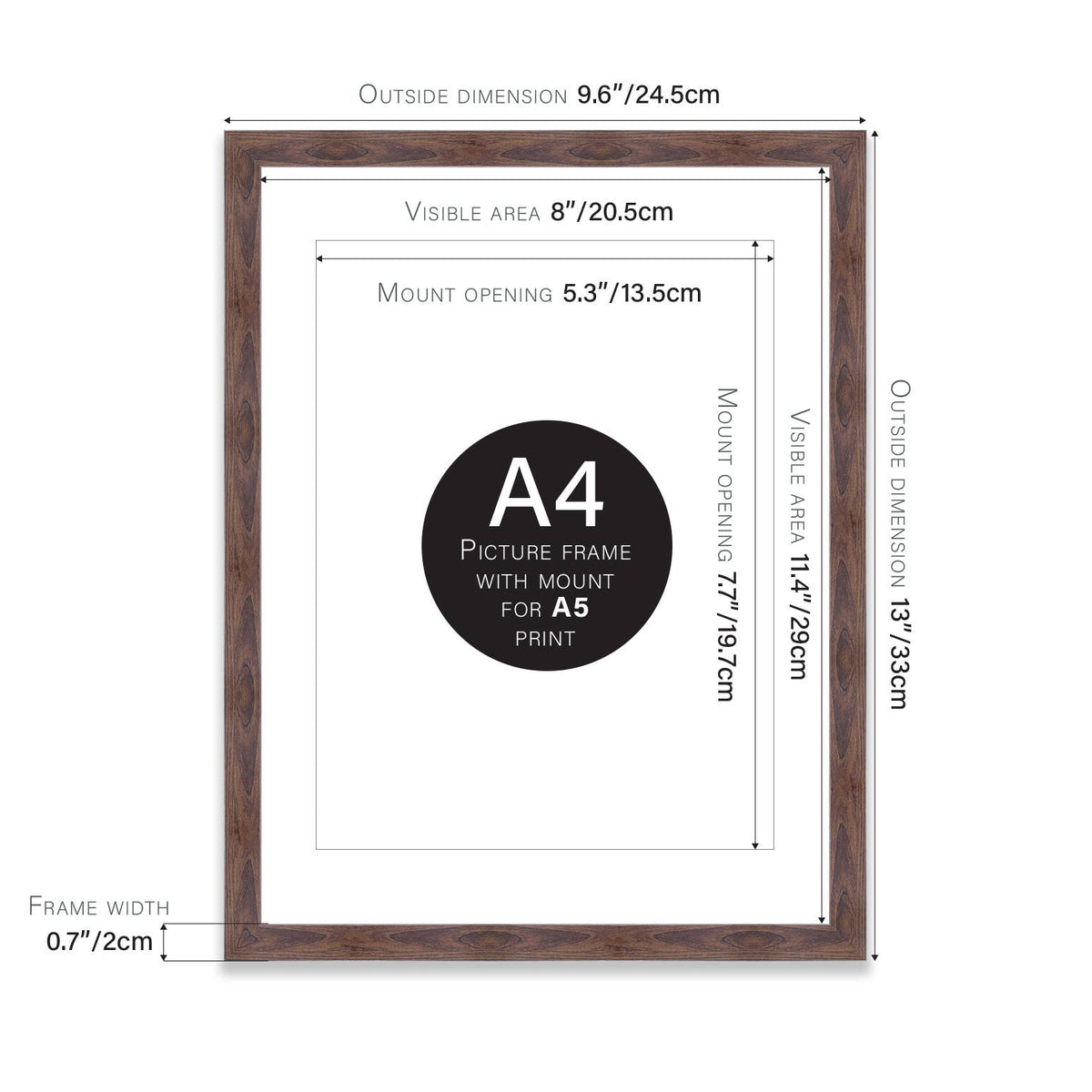 Walnut A4 Picture Frame With mount for A5