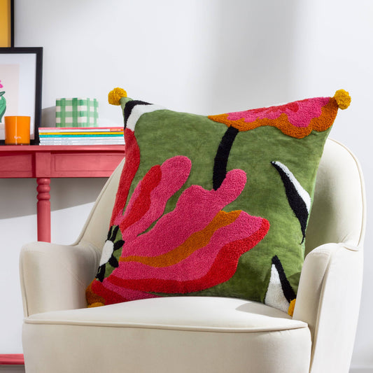 Poppy Cushion Khaki/Pink: Khaki/Pink / Feather Rich Filled / 50 x 50cm