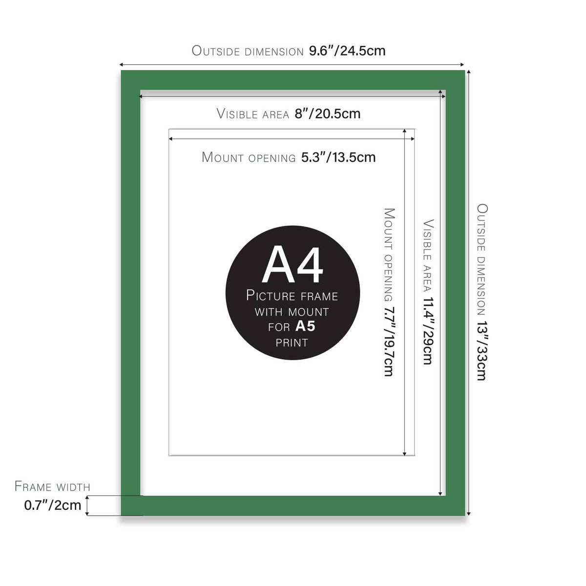 Green A4 Picture Frame With mount for A5