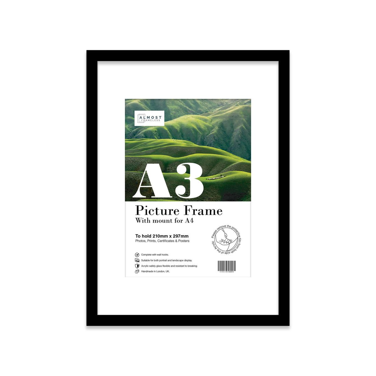 Black A3 Picture Frame With mount for A4