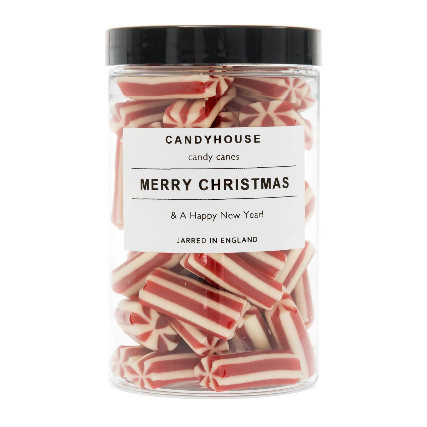 Candy Canes In Tall Jar: Candy Canes Black Lid / Round Label