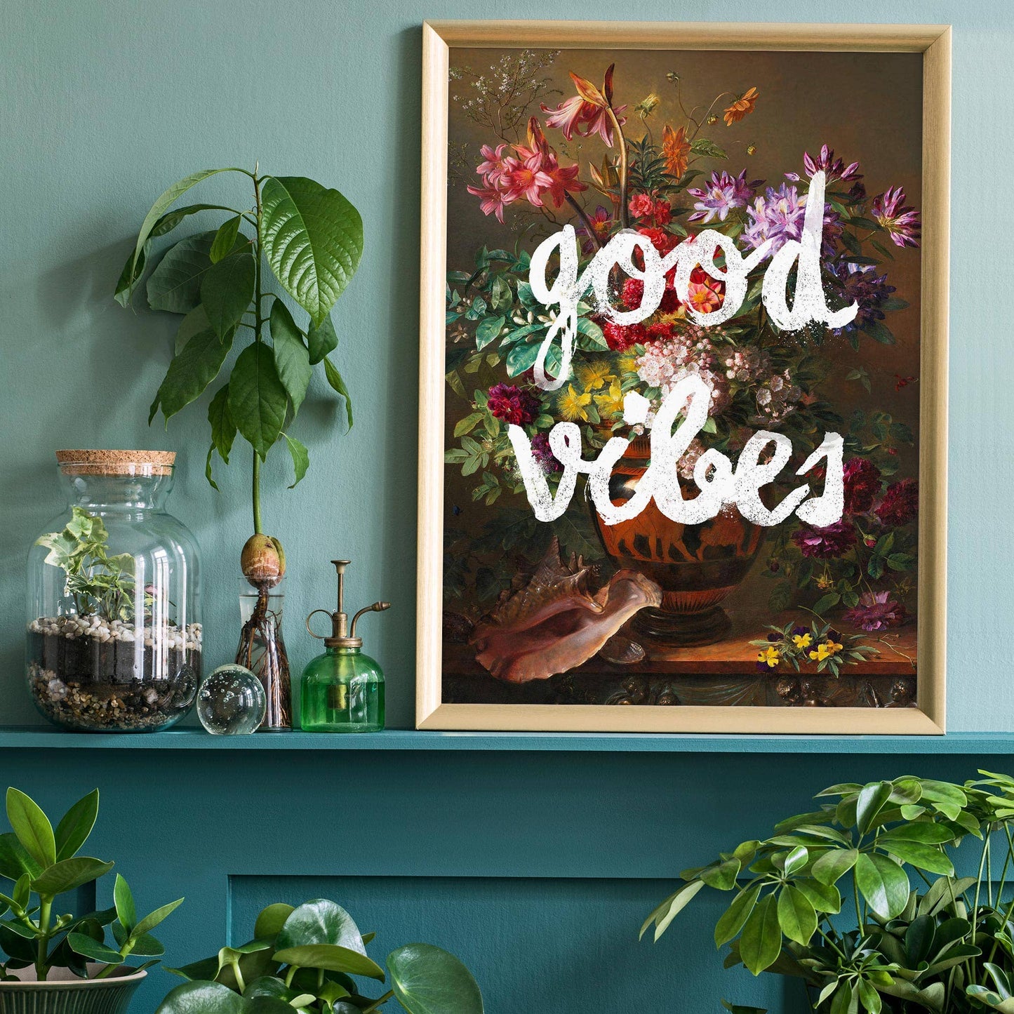 Good Vibes Floral Painting Altered Art Print: Gloss / 8 ¼ x 11 ¾ in | 21x30 cm