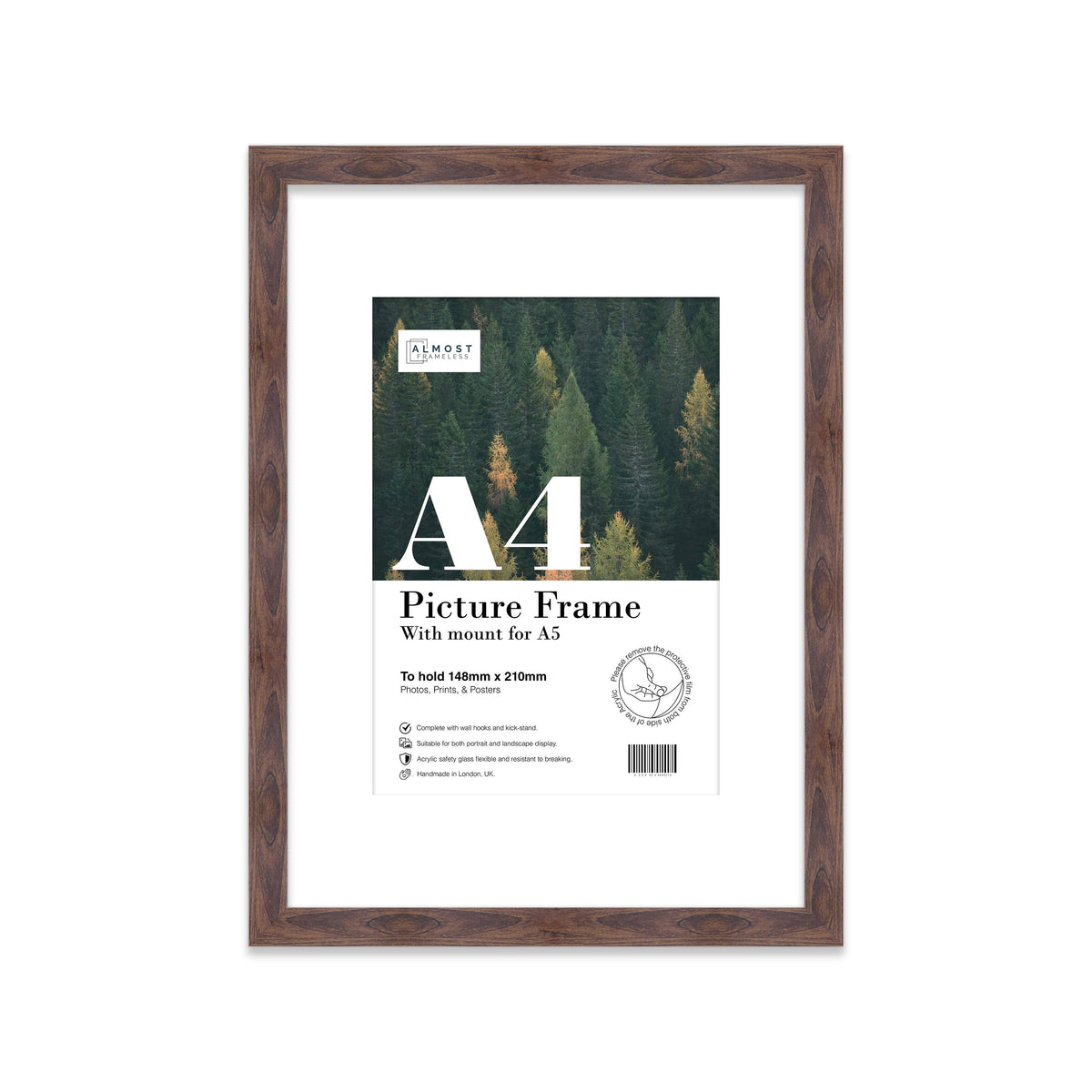 Walnut A4 Picture Frame With mount for A5