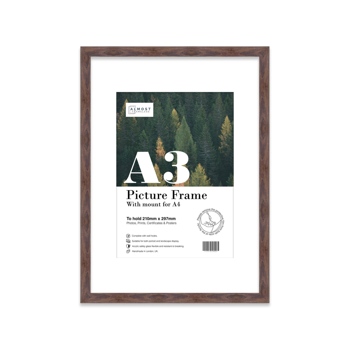 Walnut A3 Picture Frame With mount for A4