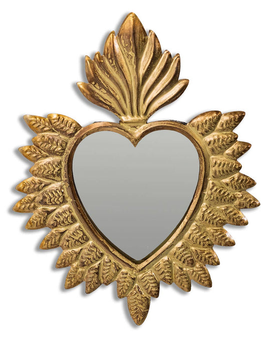 Hand Crafted Gold Metal Sacred Heart Hanging Mirror (To Be B