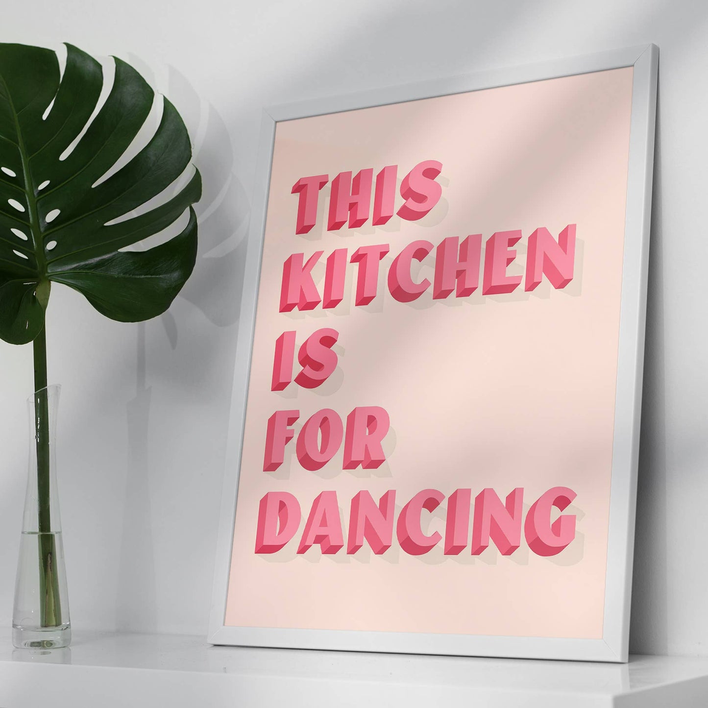 This Kitchen Is For Dancing Block Pink Quote Print: Gloss / 8 ¼ x 11 ¾ in | 21x30 cm
