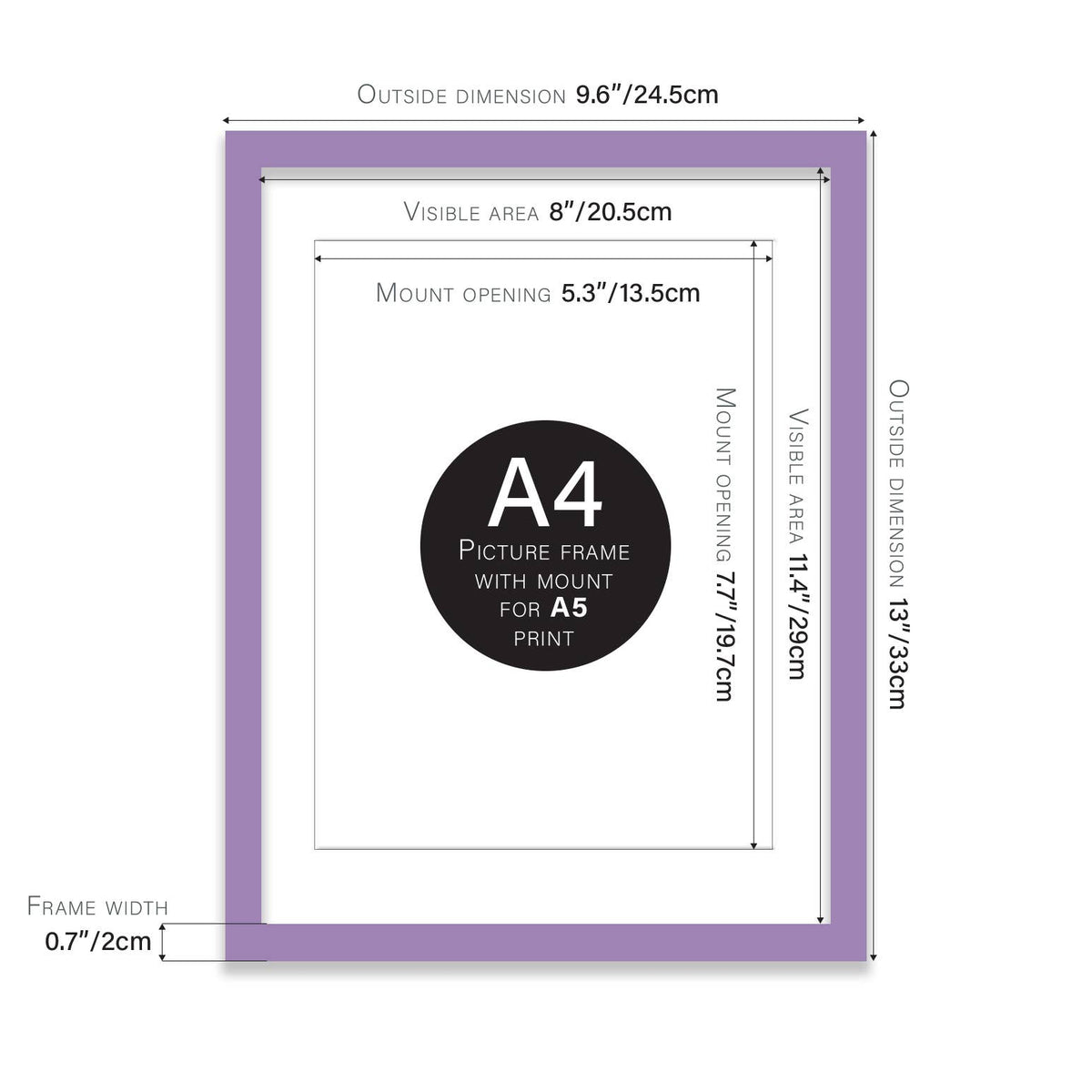 Purple A4 Picture Frame With mount for A5