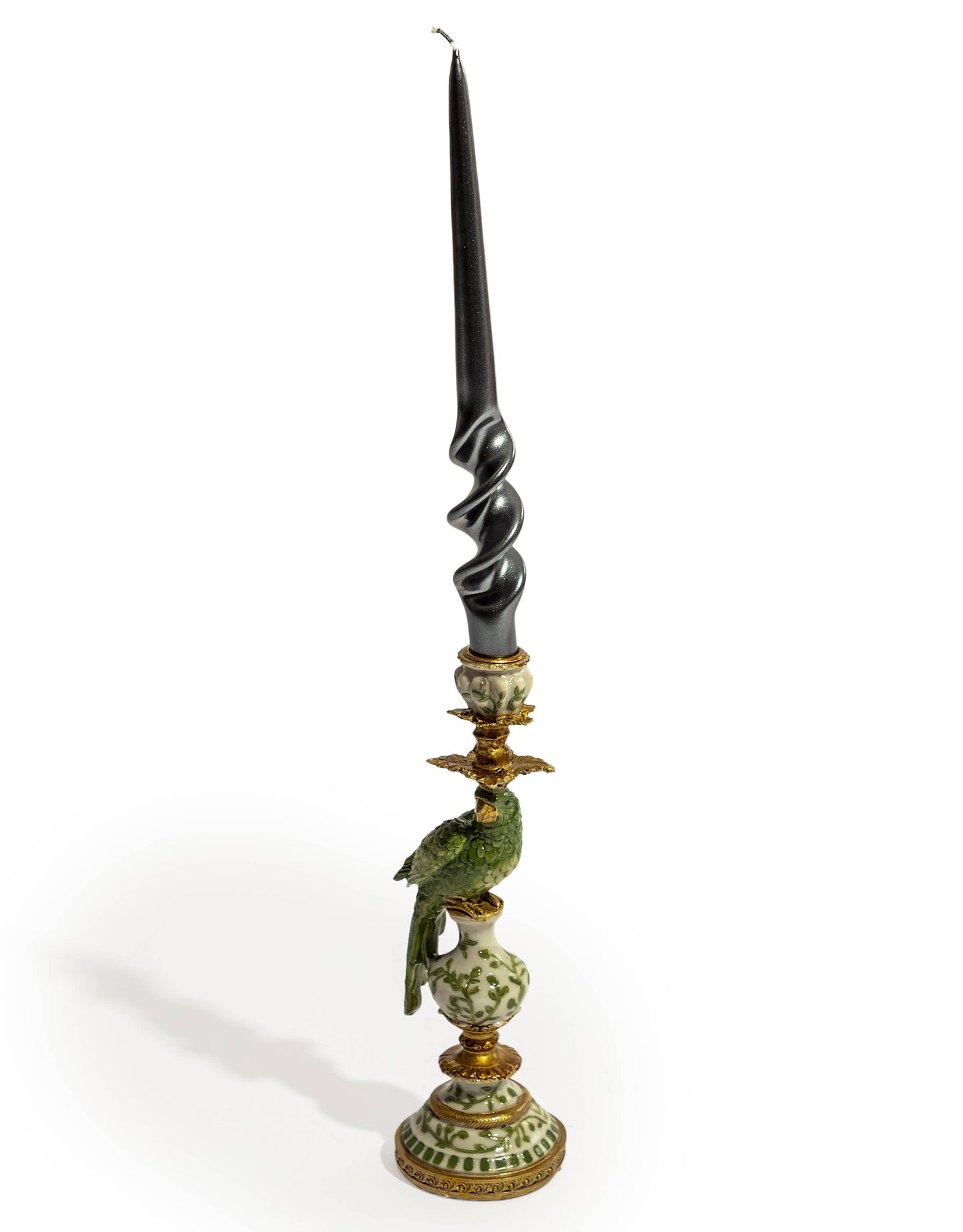Antiqued Ornate Green/White Parrot Candle Holder - LH